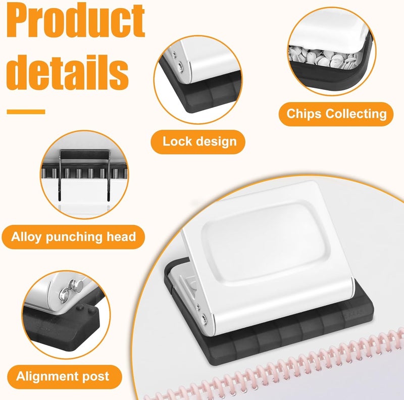 Hoqqf 10 Hole Punch Binding Machine for Planners with 10 Multi-Color Binder Rings, 30 Holes on A4, 20 Holes on A5, 26 Holes on B5, 10 Sheet Capacity (White) - Image 3